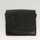 CHANEL Pouch Nylon Caviar Skin 2 Set Black Silver CC Auth bs28342-10