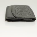 CHANEL Pouch Nylon Caviar Skin 2 Set Black Silver CC Auth bs28342-12
