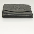 CHANEL Pouch Nylon Caviar Skin 2Set Black Silver CC Auth bs28342-14