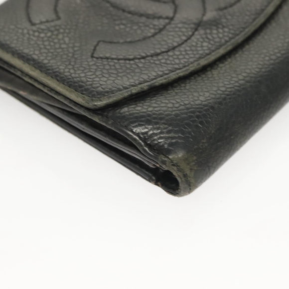 CHANEL Pouch Nylon Caviar Skin 2Set Black Silver CC Auth bs28342