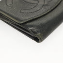 CHANEL Pouch Nylon Caviar Skin 2 Set Black Silver CC Auth bs28342-15