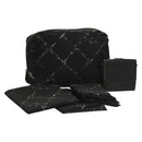 CHANEL Pouch Nylon Caviar Skin 2 Set Black Silver CC Auth bs28342-1