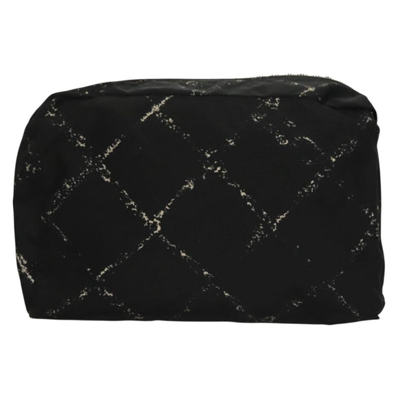 CHANEL Pouch Nylon Caviar Skin 2 Set Black Silver CC Auth bs28342