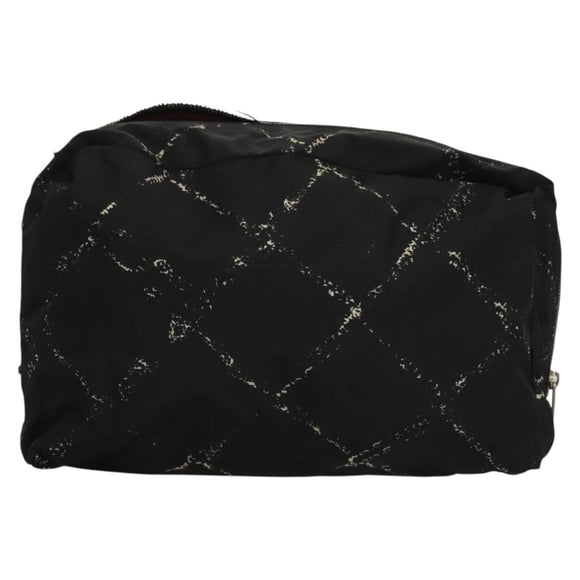 CHANEL Pouch Nylon Caviar Skin 2Set Black Silver CC Auth bs28342