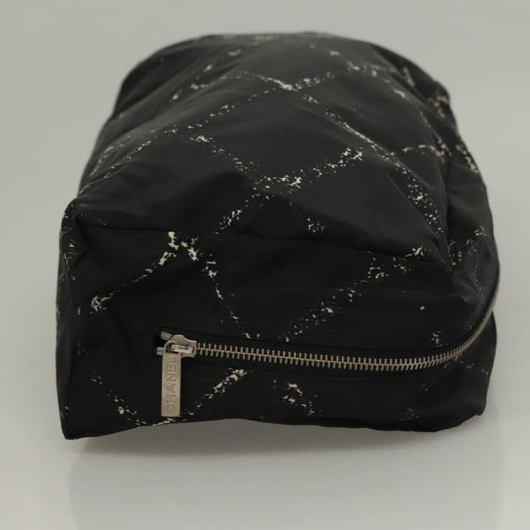 CHANEL Pouch Nylon Caviar Skin 2Set Black Silver CC Auth bs28342