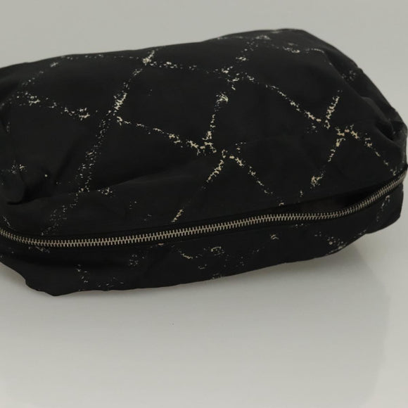 CHANEL Pouch Nylon Caviar Skin 2Set Black Silver CC Auth bs28342