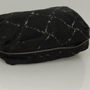 CHANEL Pouch Nylon Caviar Skin 2 Set Black Silver CC Auth bs28342-5