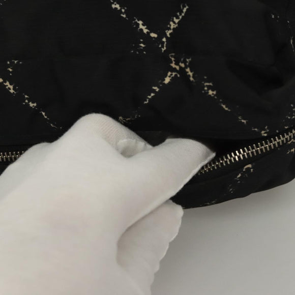 CHANEL Pouch Nylon Caviar Skin 2Set Black Silver CC Auth bs28342