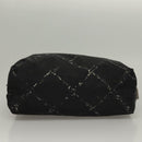 CHANEL Pouch Nylon Caviar Skin 2Set Black Silver CC Auth bs28342-7