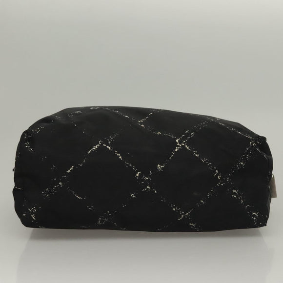 CHANEL Pouch Nylon Caviar Skin 2 Set Black Silver CC Auth bs28342