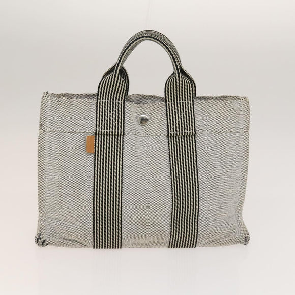 HERMES Her Line Tote Bag Canvas 2Set Gray Black Silver Auth bs28344