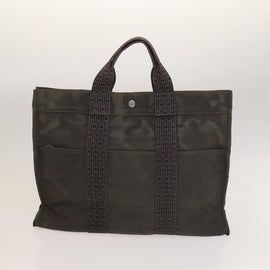 HERMES Her Line Tote Bag Canvas 2Set Gray Black Silver Auth bs28344 - 0