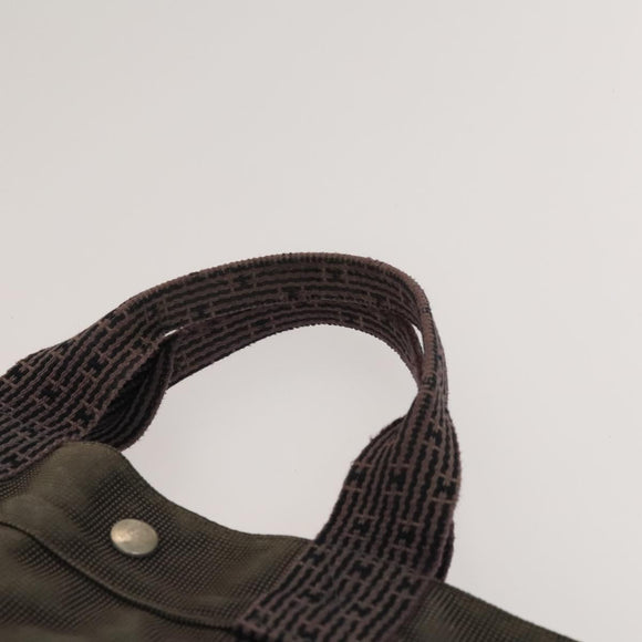 HERMES Her Line Tote Bag Canvas 2Set Gray Black Silver Auth bs28344