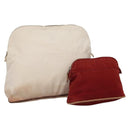 HERMES Bolide Pouch Canvas 2Set Beige Red Silver Auth bs28345-1