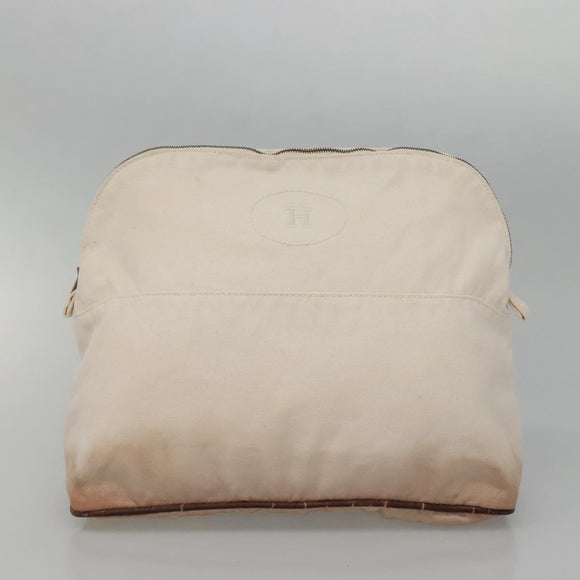 HERMES Bolide Pouch Canvas 2Set Beige Red Silver Auth bs28345