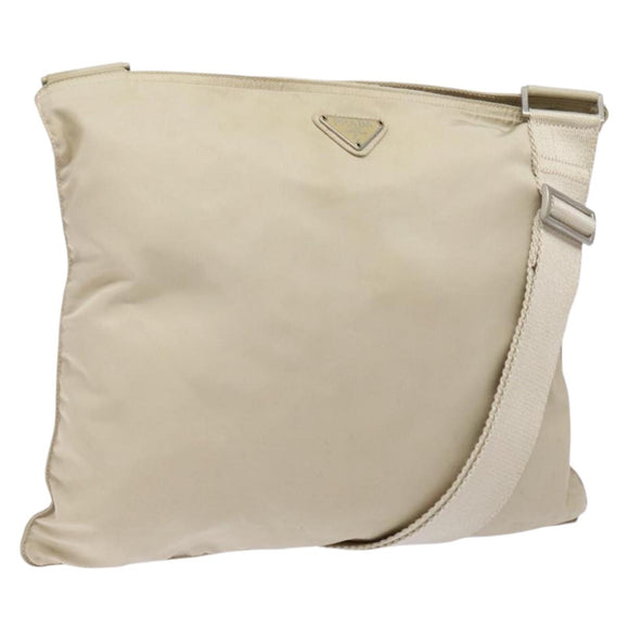 PRADA Shoulder Bag Nylon Beige Auth bs28381