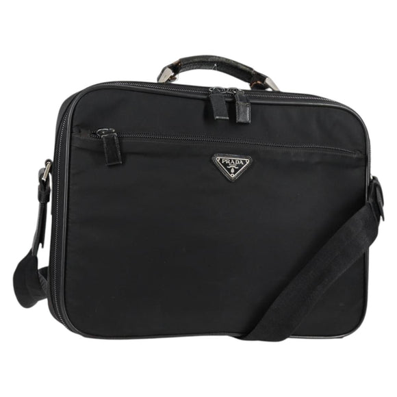 PRADA Hand Bag Nylon Leather 2way Black Silver Auth bs28384