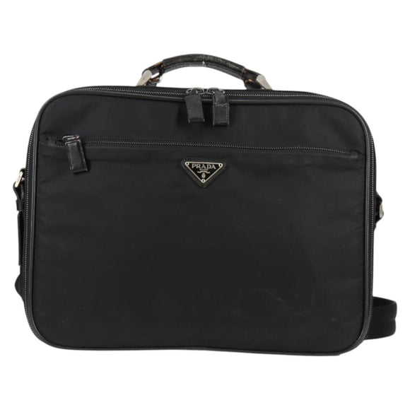 PRADA Hand Bag Nylon Leather 2way Black Silver Auth bs28384