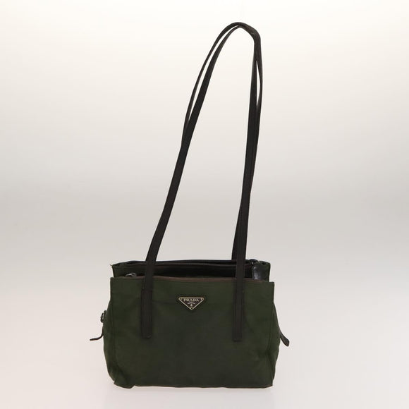 PRADA Shoulder Bag Nylon Leather 2Set Khaki Brown Auth bs28388