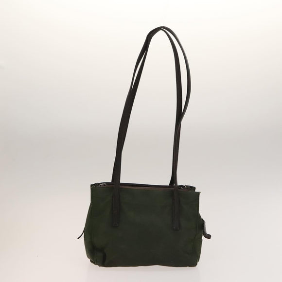 PRADA Shoulder Bag Nylon Leather 2Set Khaki Brown Auth bs28388
