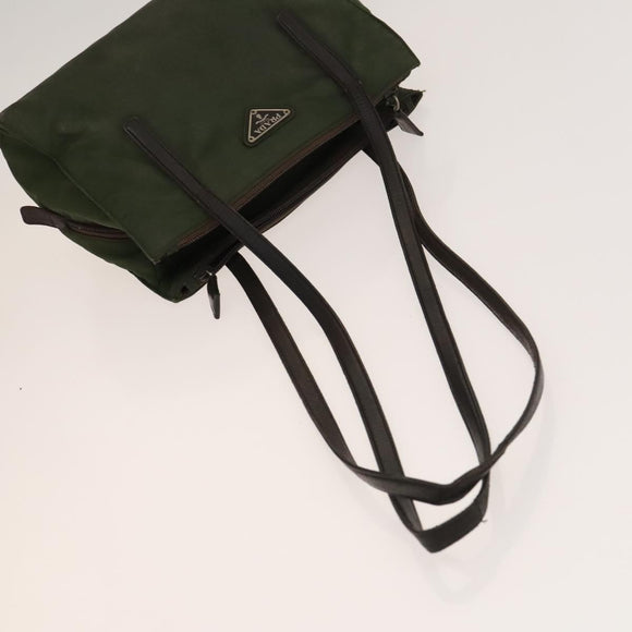 PRADA Shoulder Bag Nylon Leather 2Set Khaki Brown Auth bs28388