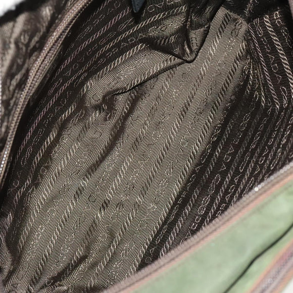 PRADA Shoulder Bag Nylon Leather 2Set Khaki Brown Auth bs28388