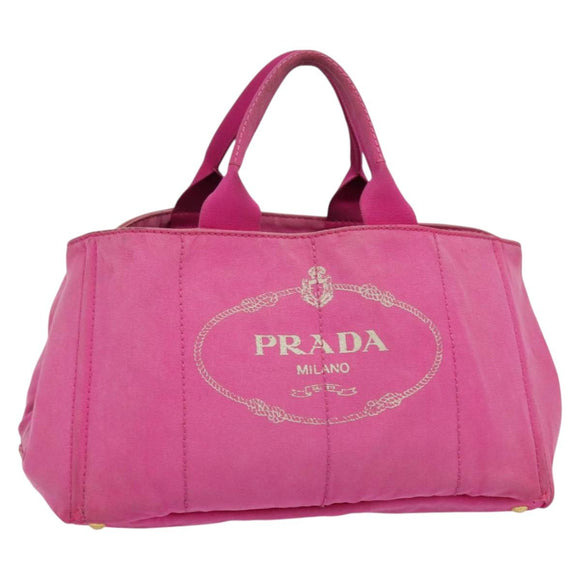 PRADA Canapa GM Hand Bag Canvas Pink Gold Auth bs28390
