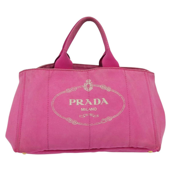 PRADA Canapa GM Hand Bag Canvas Pink Gold Auth bs28390