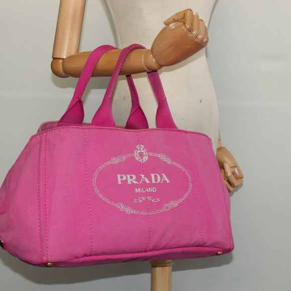 PRADA Canapa GM Hand Bag Canvas Pink Gold Auth bs28390