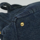 PRADA Canapa MM Hand Bag Denim Blue Gold Auth bs28391-9