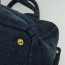 PRADA Canapa MM Hand Bag Denim Blue Gold Auth bs28391-14
