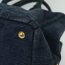PRADA Canapa MM Hand Bag Denim Blue Gold Auth bs28391-16