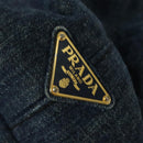 PRADA Canapa MM Hand Bag Denim Blue Gold Auth bs28391-17