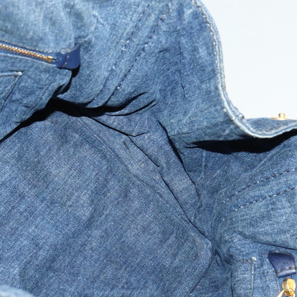 PRADA Canapa MM Hand Bag Denim Blue Gold Auth bs28391