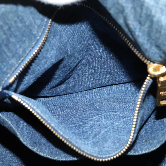 PRADA Canapa MM Hand Bag Denim Blue Gold Auth bs28391