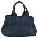 PRADA Canapa MM Hand Bag Denim Blue Gold Auth bs28391-13