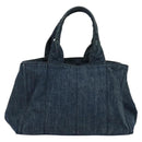 PRADA Canapa MM Hand Bag Denim Blue Gold Auth bs28391-2