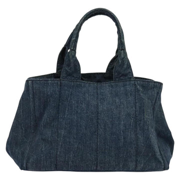 PRADA Canapa MM Hand Bag Denim Blue Gold Auth bs28391 - 0