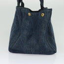 PRADA Canapa MM Hand Bag Denim Blue Gold Auth bs28391-4