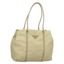 PRADA Tote Bag Nylon Leather Beige Auth bs28396-1