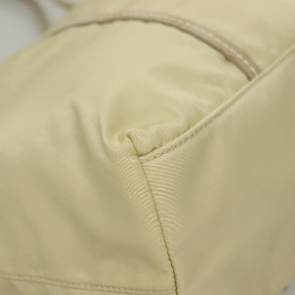 PRADA Tote Bag Nylon Leather Beige Auth bs28396