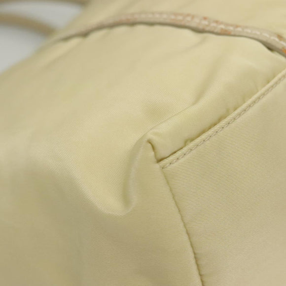 PRADA Tote Bag Nylon Leather Beige Auth bs28396