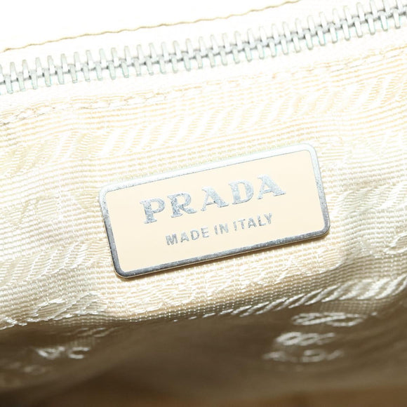 PRADA Tote Bag Nylon Leather Beige Auth bs28396