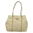 PRADA Tote Bag Nylon Leather Beige Auth bs28396-13
