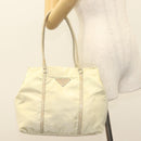 PRADA Tote Bag Nylon Leather Beige Auth bs28396-23