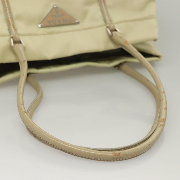 PRADA Tote Bag Nylon Leather Beige Auth bs28396