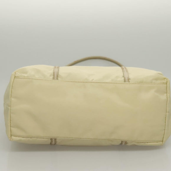 PRADA Tote Bag Nylon Leather Beige Auth bs28396