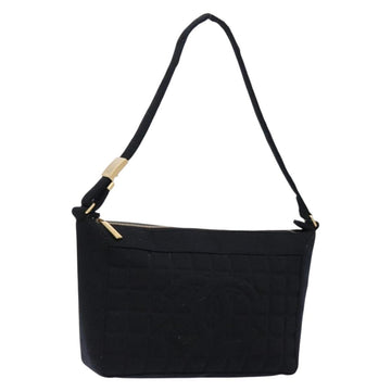 CHANEL Choco Bar Shoulder Bag Cotton Black Gold CC Auth bs28407