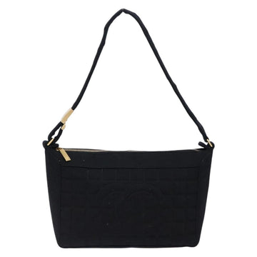 CHANEL Choco Bar Shoulder Bag Cotton Black Gold CC Auth bs28407 - 0