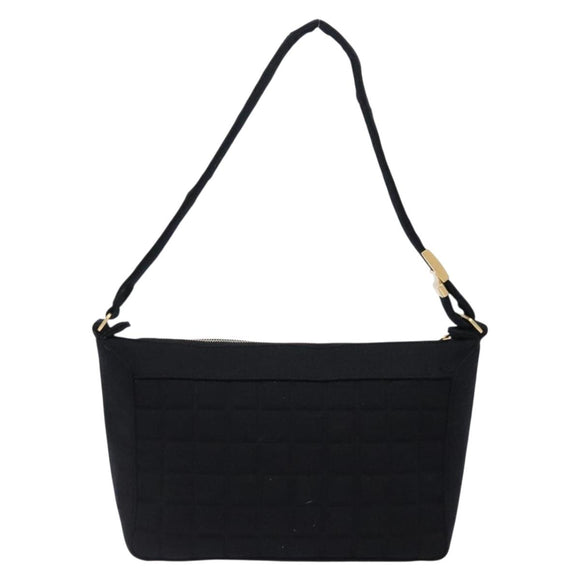 CHANEL Choco Bar Shoulder Bag Cotton Black Gold CC Auth bs28407